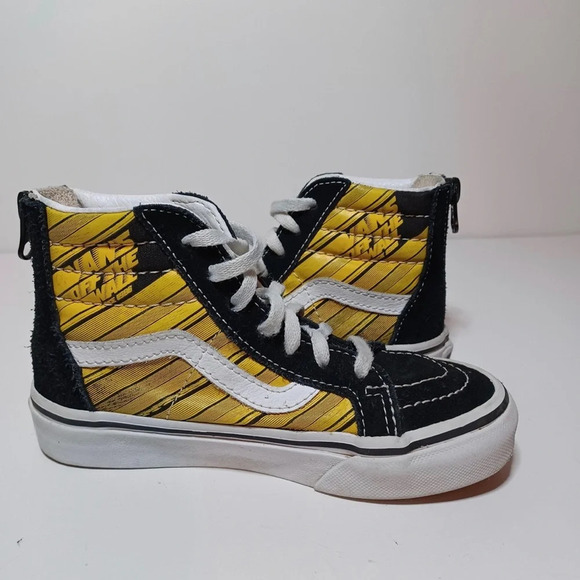 Kids VANS Logo Repeat SK8-HI Sneakers SIZE 12.5 Yellow Black Zip Back - Picture 4 of 9